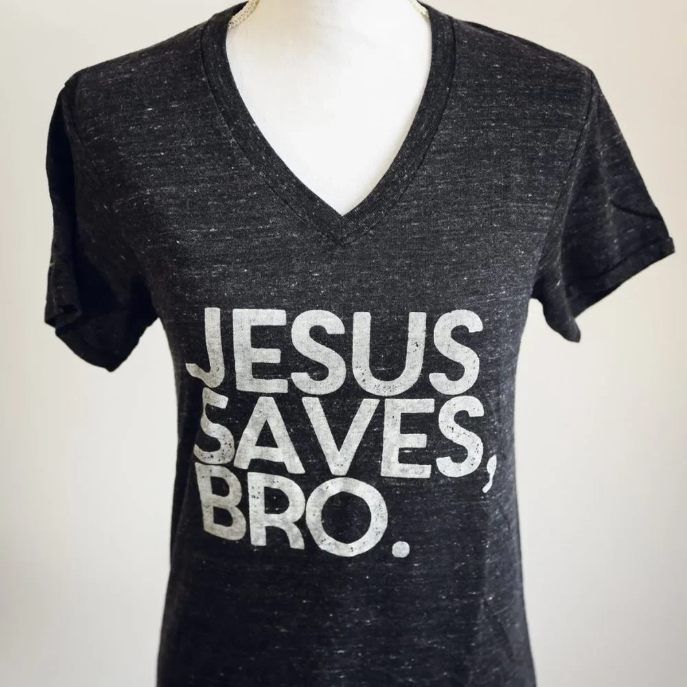 Alternative Apparel "JESUS SAVES BRO." V-neck T-shirt - Picture 1 of 4